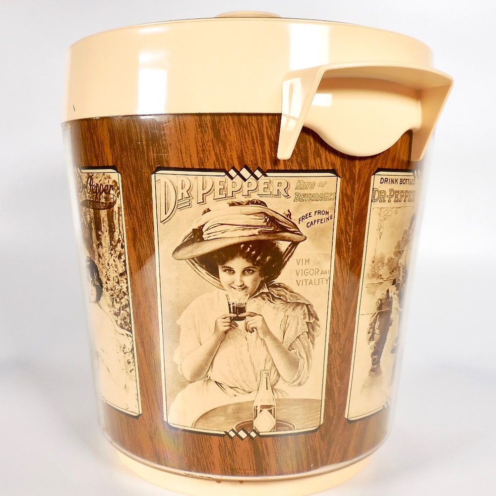 Vintage 70s Dr Pepper Thermo-Serv Insulated Ice Bucket w Retro Antique Art MCM
